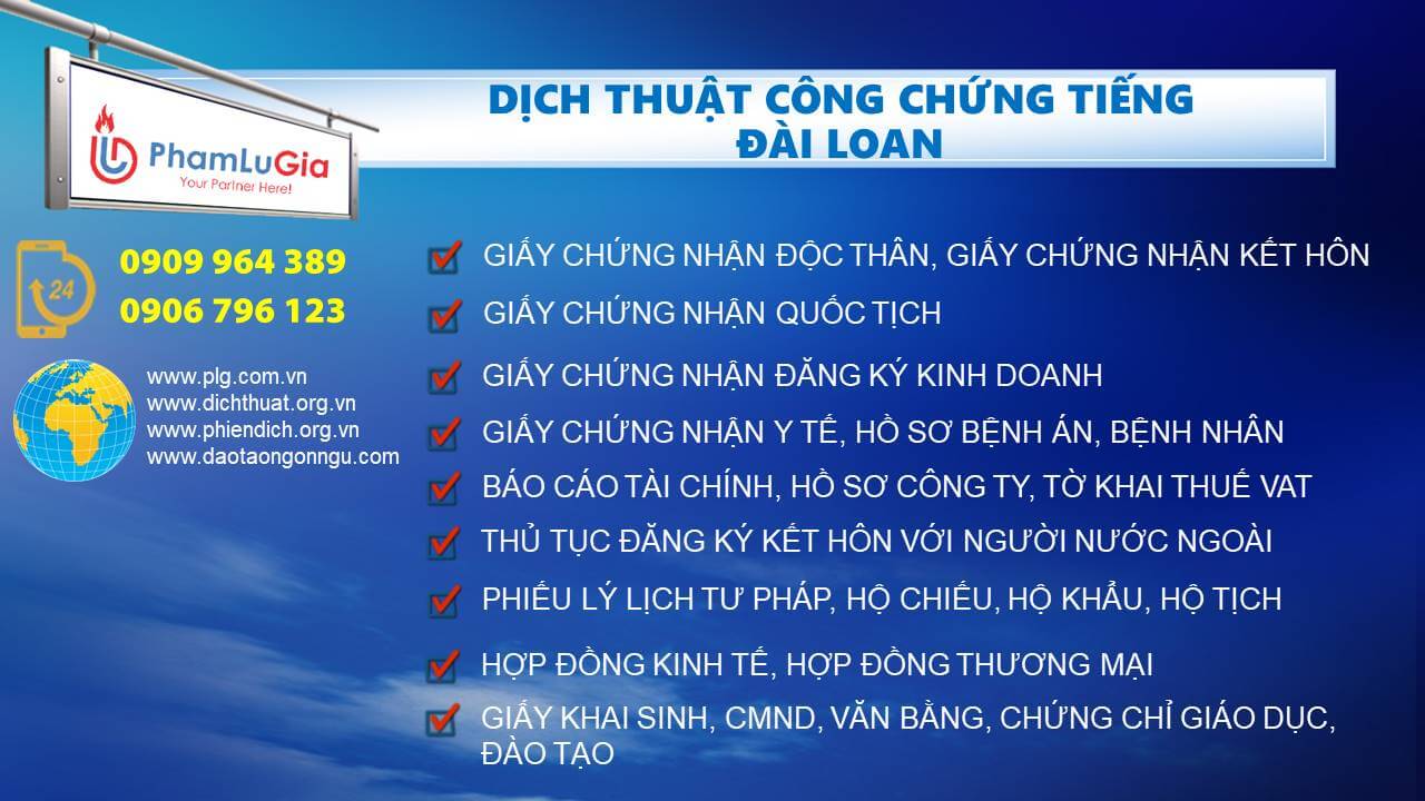 Dịch thuật công chứng tiếng Đài Loan